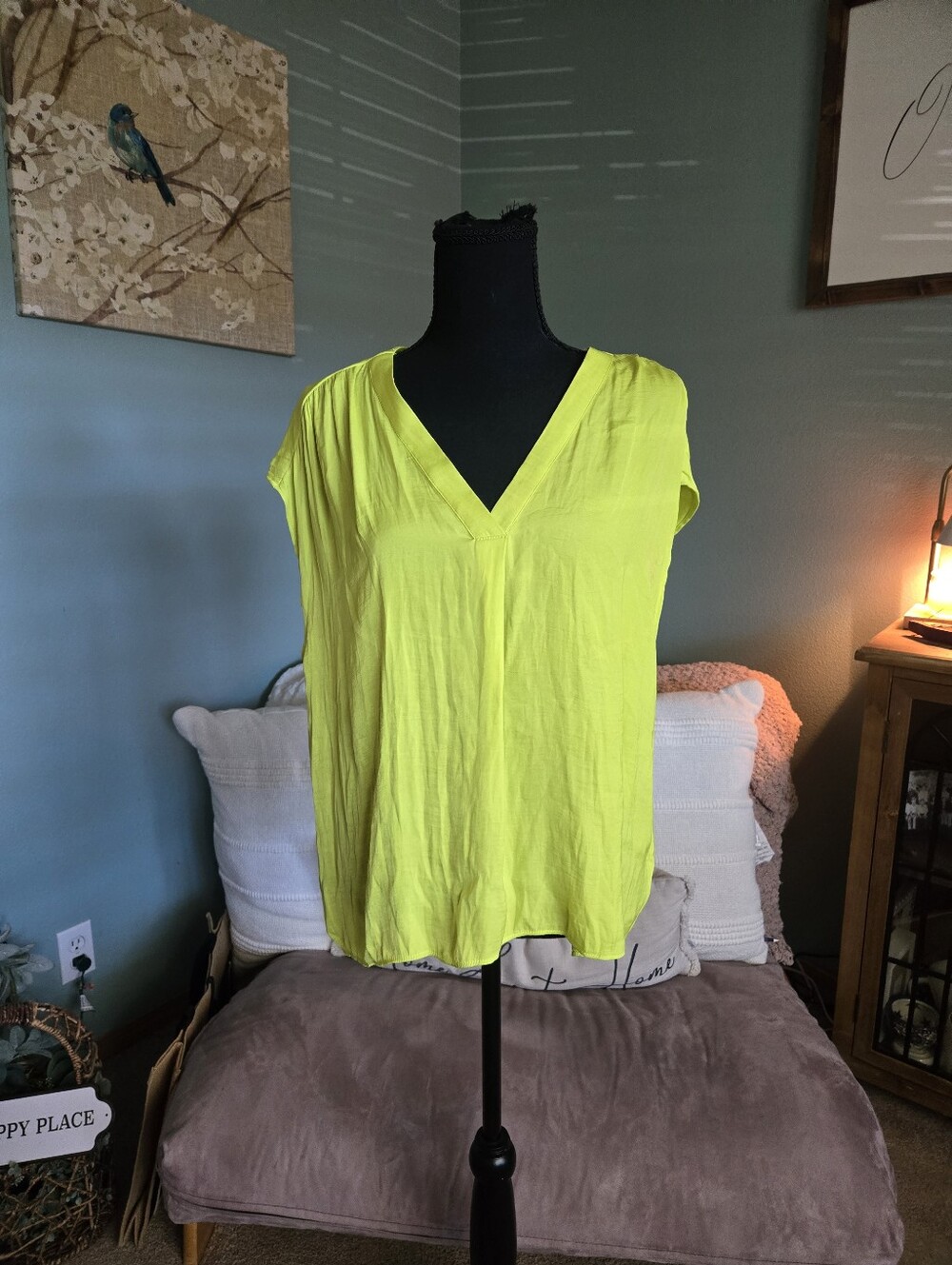 NWT RACHEL Rachel Roy Neon Yellow V-Neck Cap Sleeve Top